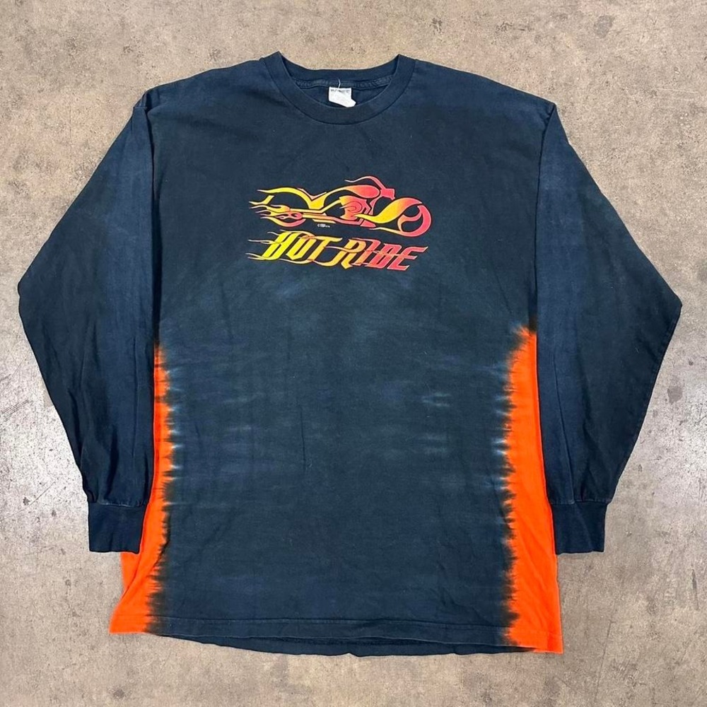 Vintage 90s Hot Ride Tye Dye Motorcycle Long Sleeve Shirt Size XL